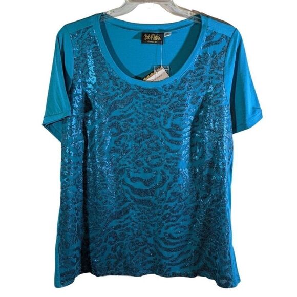 🆕NWT BOB MACKIE WEARABLE ART SEQUIN KNIT LINED TOP TEAL - XL - Picture 1 of 8